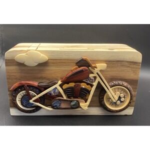Handcrafted Wooden Motorcycle Puzzle Gift Box Secret Compartment 7" Lock Box